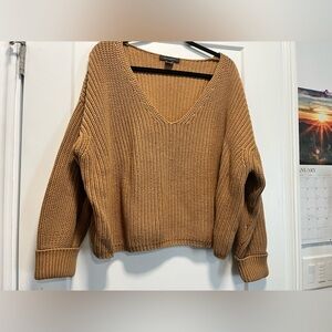 Womens French Connection Mustard Brown Cropped Cotton Slouchy Sweater Size L
